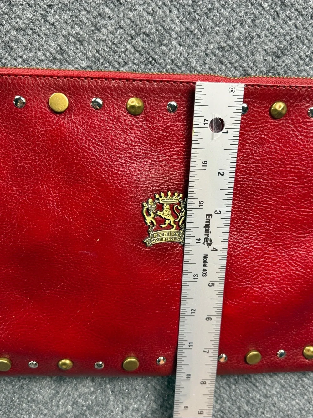 Pratesi Firenze Red Studded Leather Clutch/Wristlet w/ Crossbody Strap NWOT